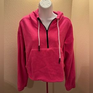 Hot pink crop top quarter zip hoodie